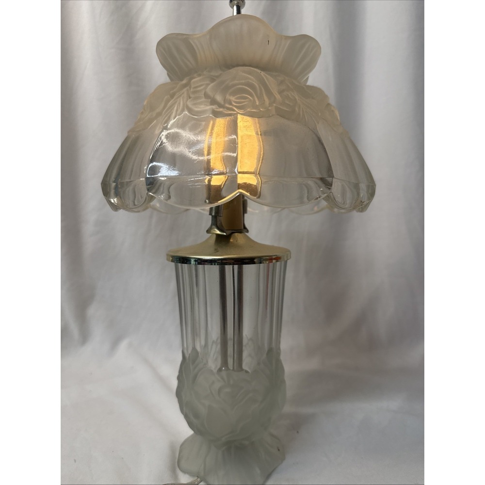 VTG IMPERLUX West Germany Hand Cut 24% Lead Crystal Lamp Roses Boudoir Cottage